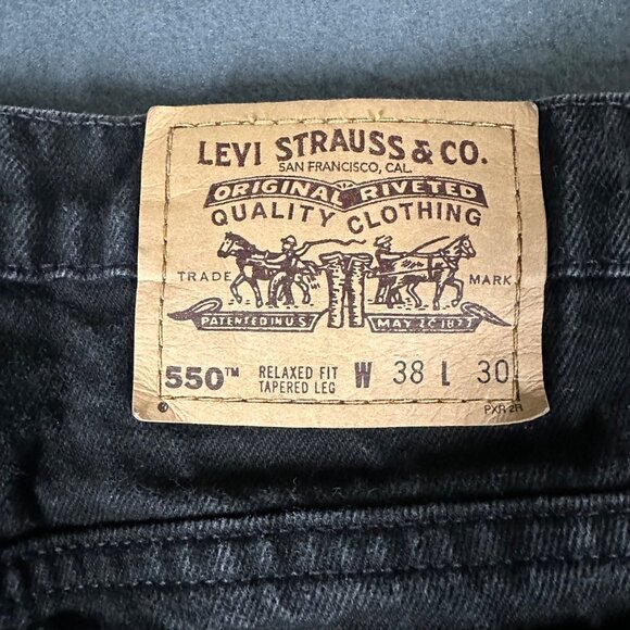 Vtg 1996 Levis 550 Mens 38x30 Black Relaxed Fit Tapered Leg Orange Tab Jeans - Picture 9 of 12